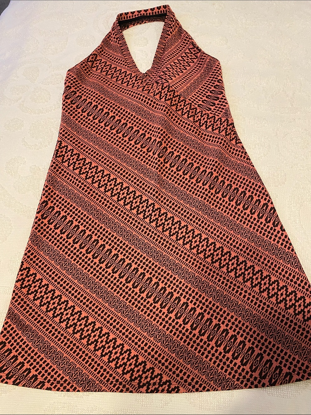 Coral & Black Halter Mini Dress - Women's Summer A-Line, no fabric tag. Stretch